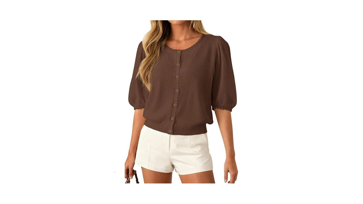 Prettygarden Puff Short Sleeve Cardigans For Women Lightweight 2026 Summer