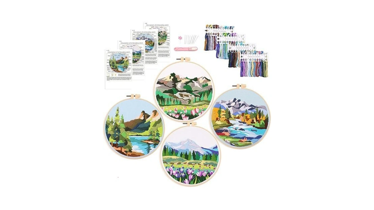 Harimau 4p Beginner Embroidery Kit,floral Plant Pattern,cross Stitch Kits, Including