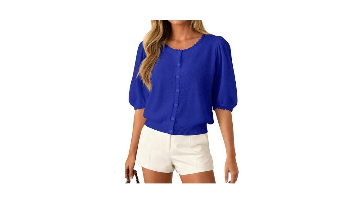 Prettygarden Puff Short Sleeve Cardigans For Women Lightweight 2026 Summer