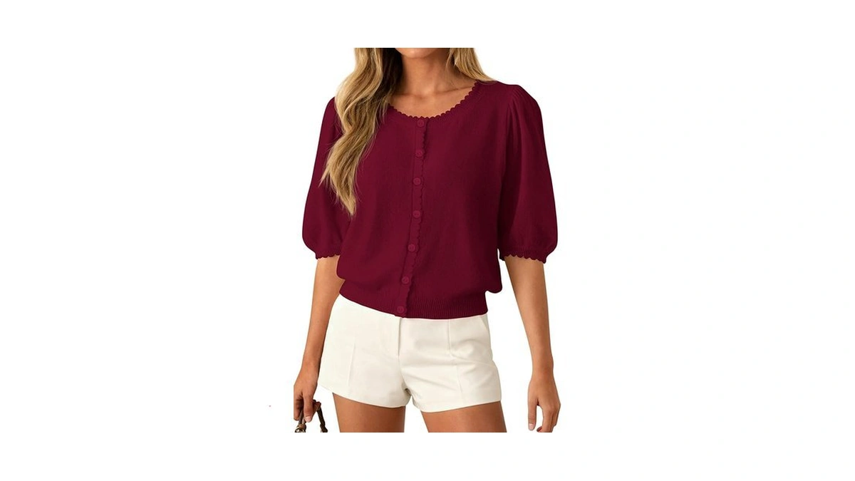 Prettygarden Puff Short Sleeve Cardigans For Women Lightweight 2026 Summer