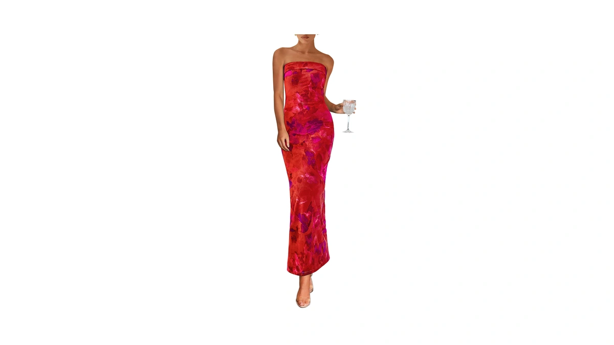 Prettygarden Womens Summer Printed Tube Maxi Dress Strapless Bodycon Sleeveless