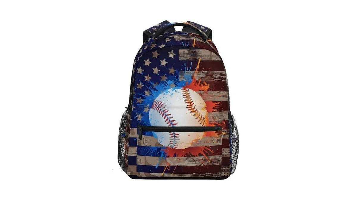 Fisyme American Flag Baseball Backpack Laptop Bag Daypack Travel Hiking