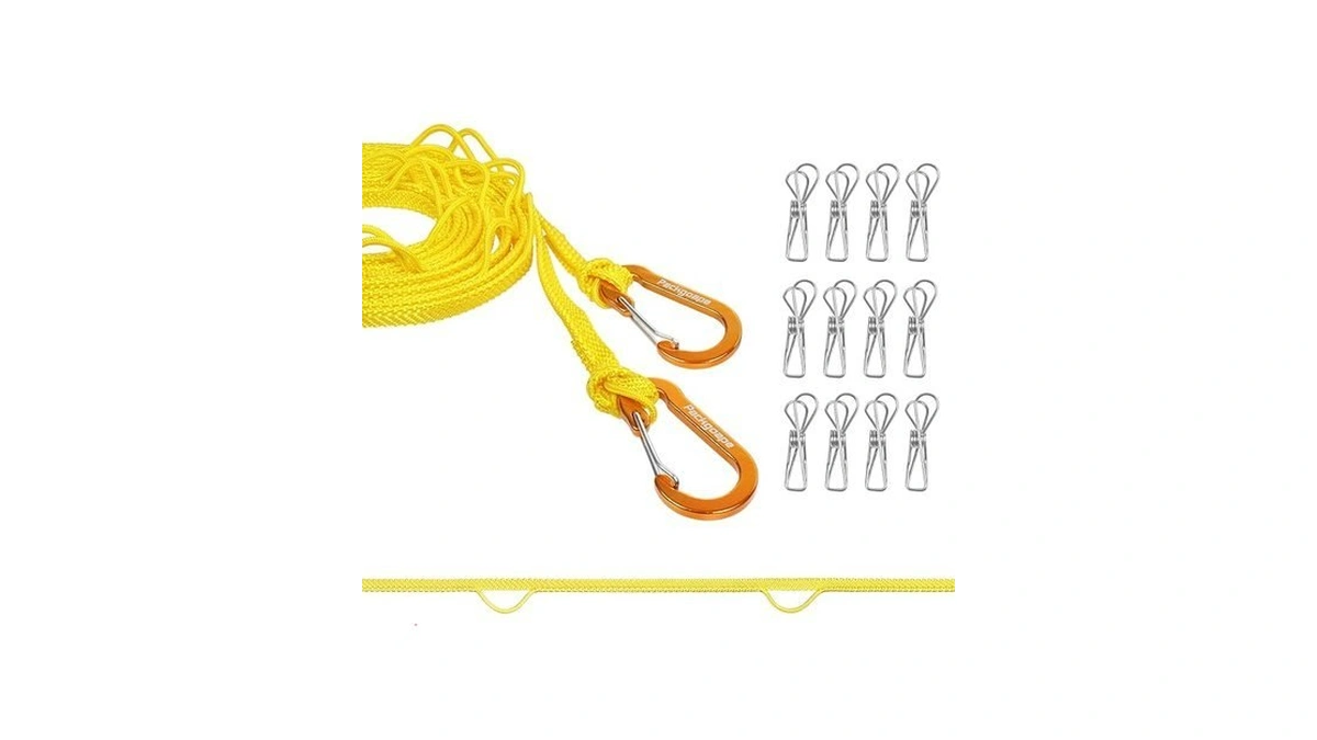 Packgoape Portable Travel Clothesline, Windproof Clothes Laundry Line With Clothespins