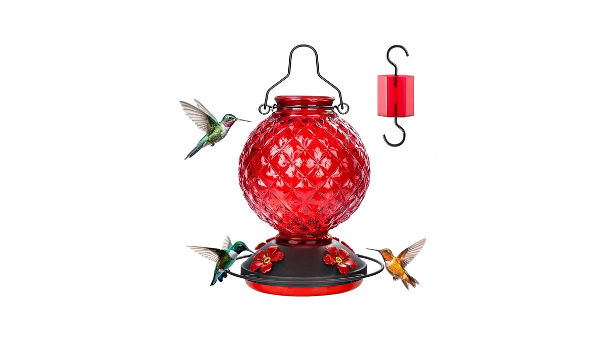 Tegarbed 25 Oz Glass Hummingbird Feeder For Outdoors, Leak Proof