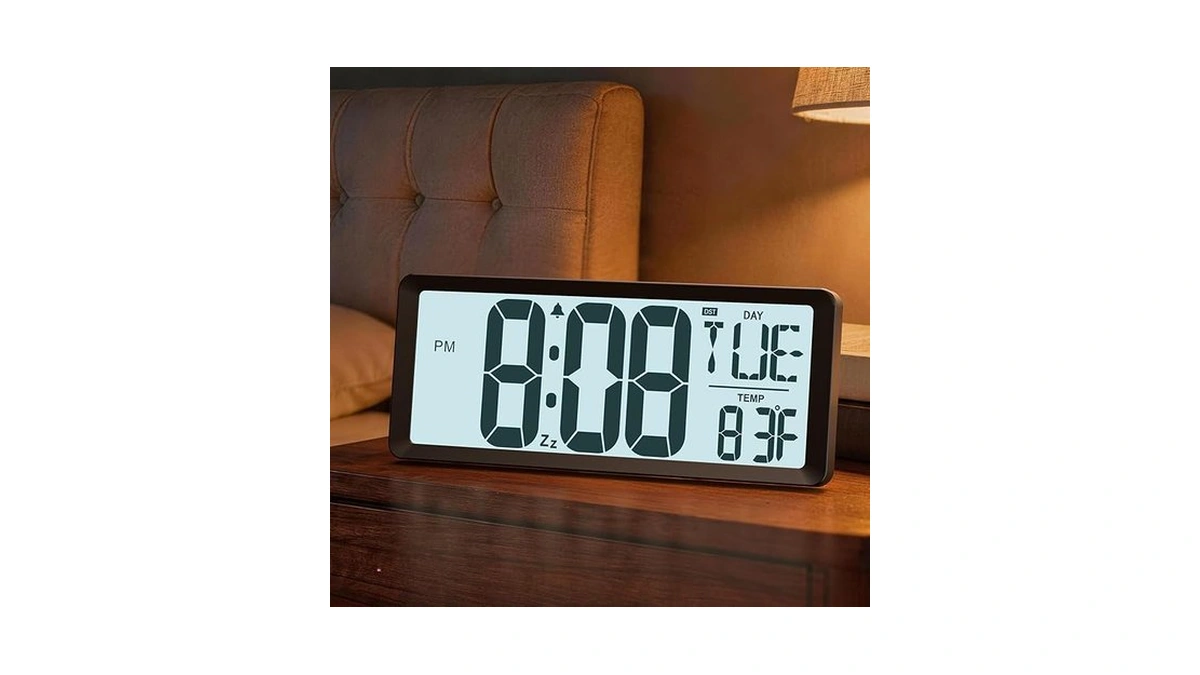 Tempospark Battery Operated Clock With Backlight, 14.2" Large Digital Wall