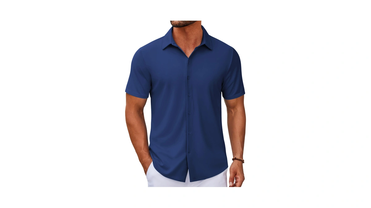 Coofandy Men's Muscle Fit Dress Shirts Wrinkle-free Short Sleeve Casual