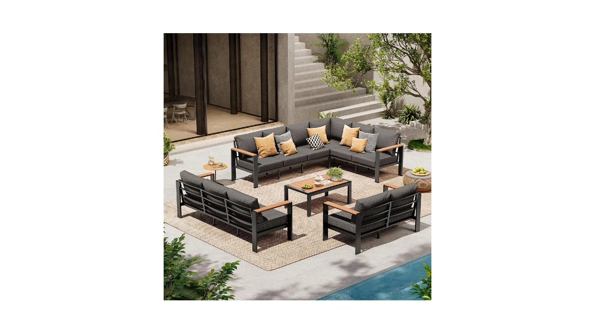 Comfcove Aluminum Outdoor Patio Furniture Set 11 Seats, Outdoor Sectional