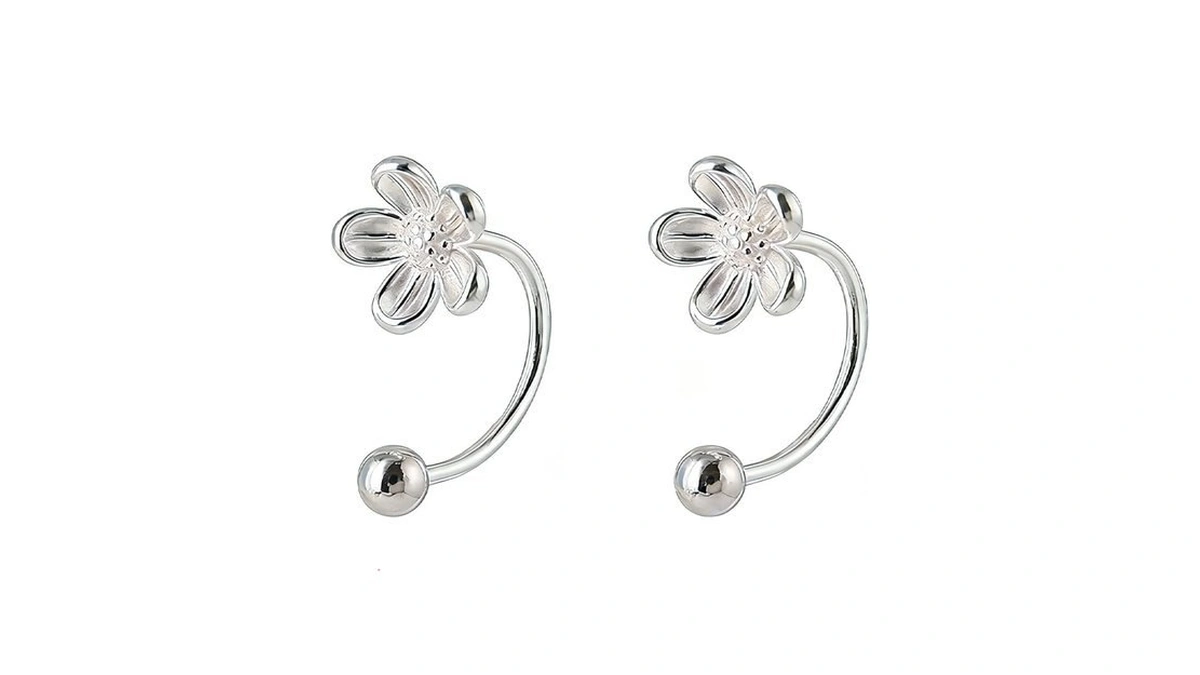 Fliusuax 925 Sterling Silver Flower Stud Earrings Half Hoop Earrings