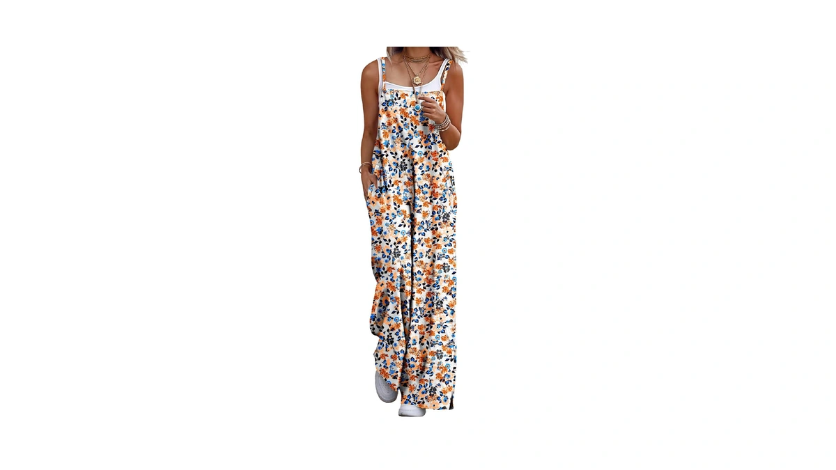 Yesno Women's Summer Boho Cotton Casual Jumpsuits Wide Leg Overalls