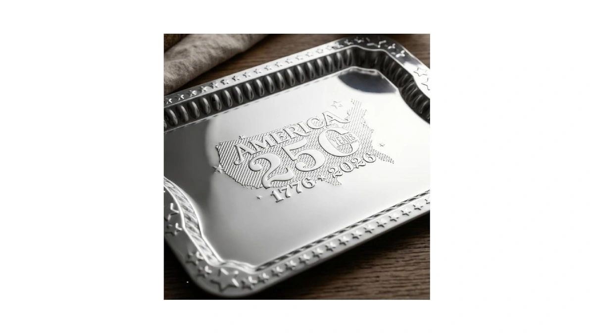 4 Pack America 250th Anniversary 1776-2026 Silver Serving Trays With