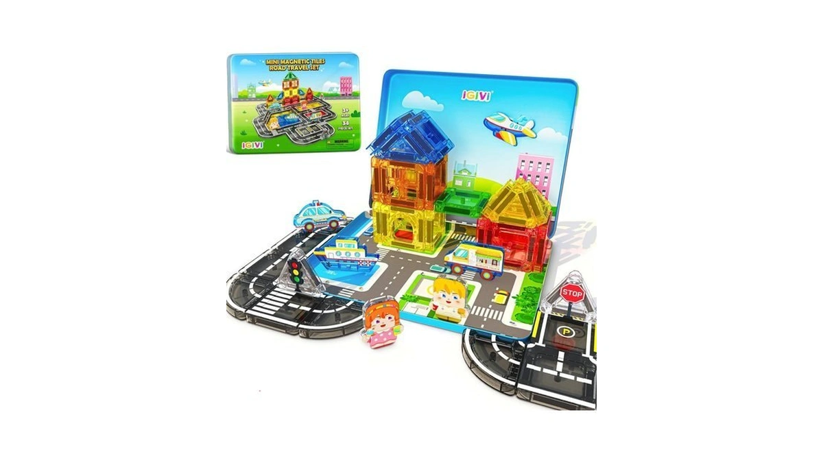 Igivi Mini Magnetic Tiles Road Travel Essentials Set — Portable