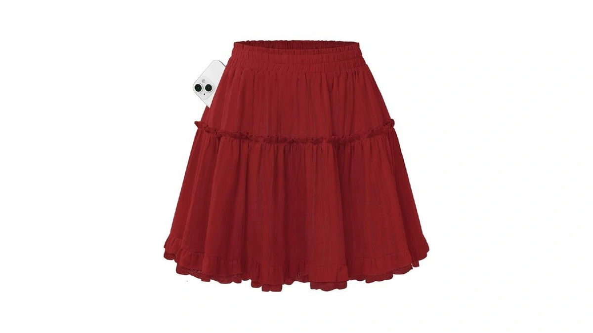Kate Kasin Womens Red Mini Beach Skirt With Shorts Underneath,