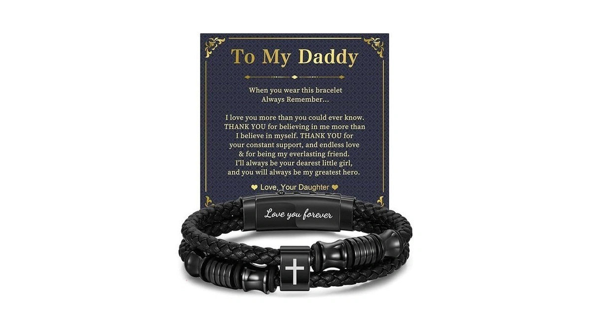 Leather Cross Bracelet Gifts For Men Dad- Adjustable Double-row Braided