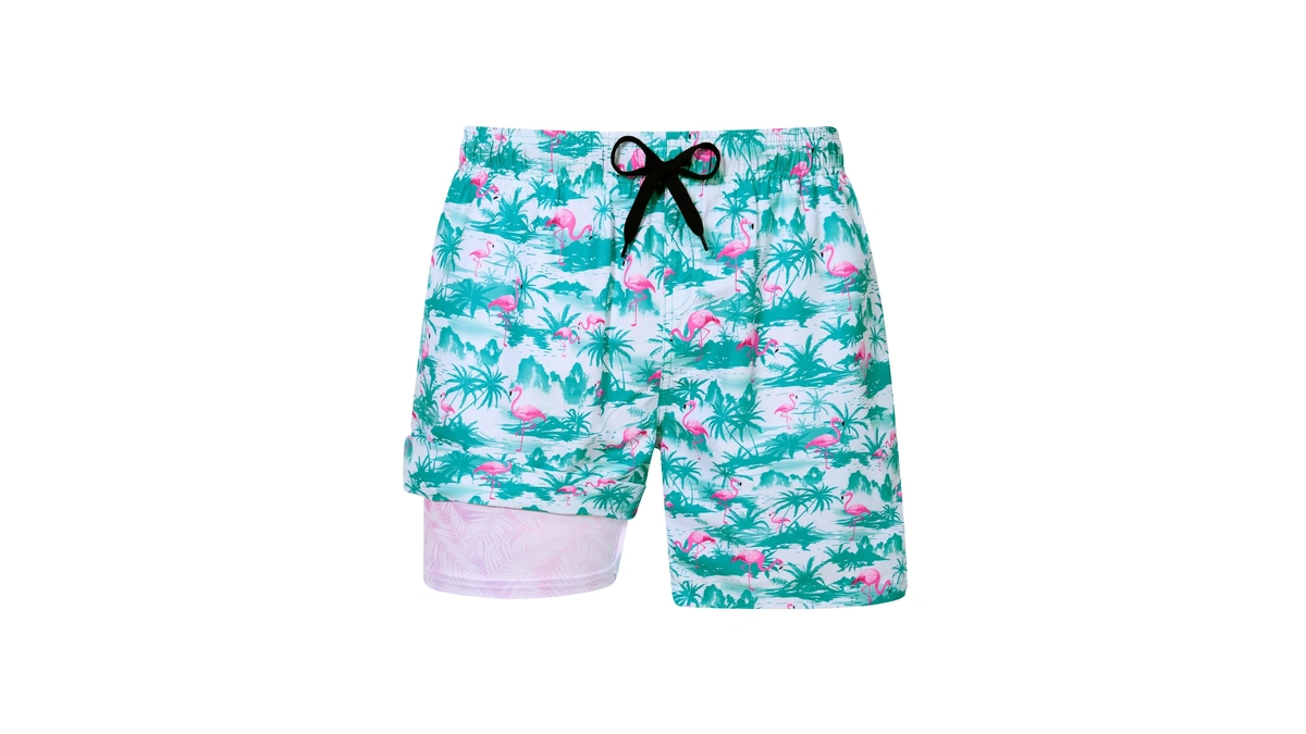 Uideazone Mens Swim Trunks Summer Tropical Flamingo With Palm Tree