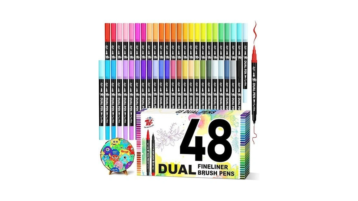 Brush Pens For Adult Coloring Books, 48 Colors Dual Tip