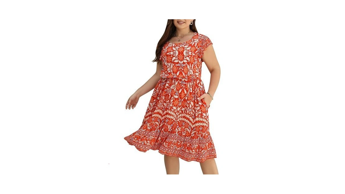 Keluummi Plus Size Wedding Guest Midi Dress For Curvy Women,