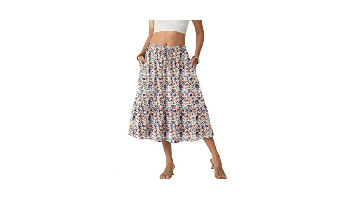 Freeoak Women's Linen-like High Waisted Pleated Midi Skirt With Pockets
