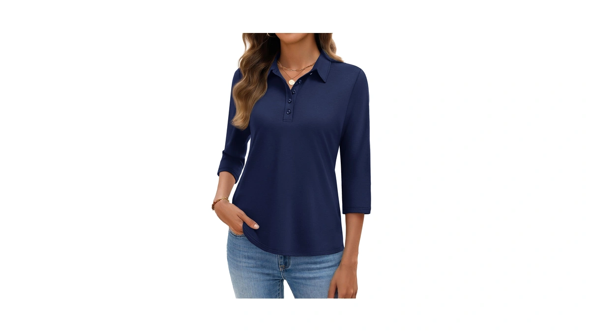 Yucolen Polo Shirts For Women 3/4 Sleeve Tops Golf Tees