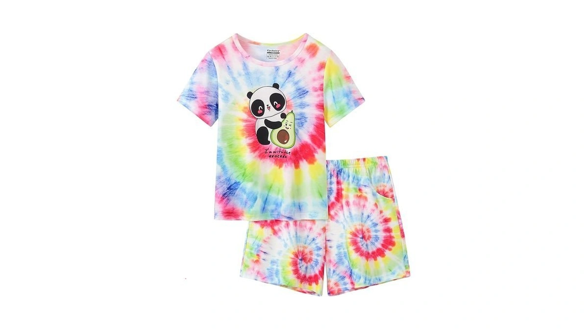 Cychelry Rainbow Tie Dye Pandas Pajamas For Teen Girls Short