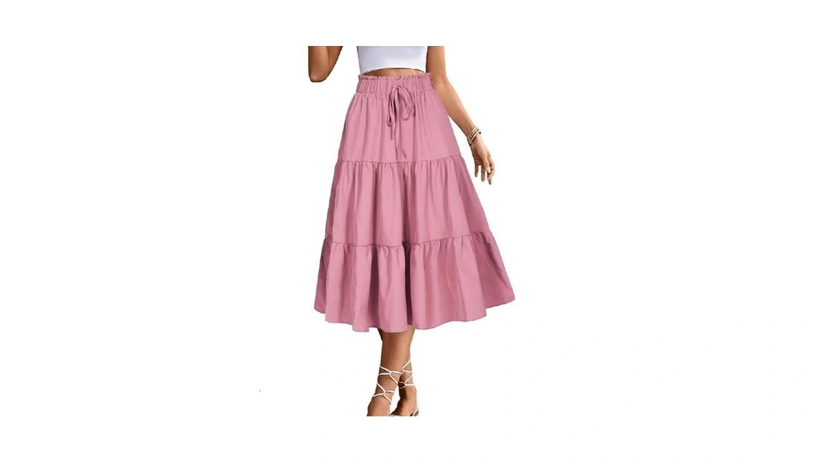 Barasa Women's High Elastic Waist Midi Skirts Boho Casual Summer