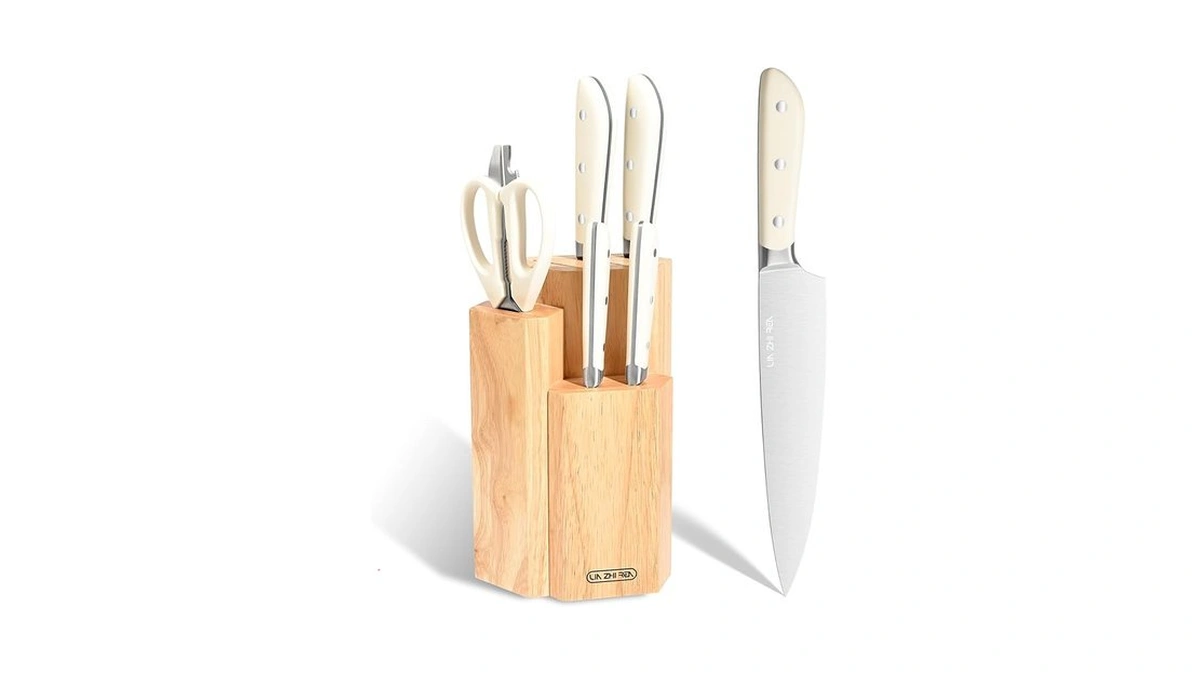 7 Piece Kitchen Knife Block Set, Stainless Steel Knives With