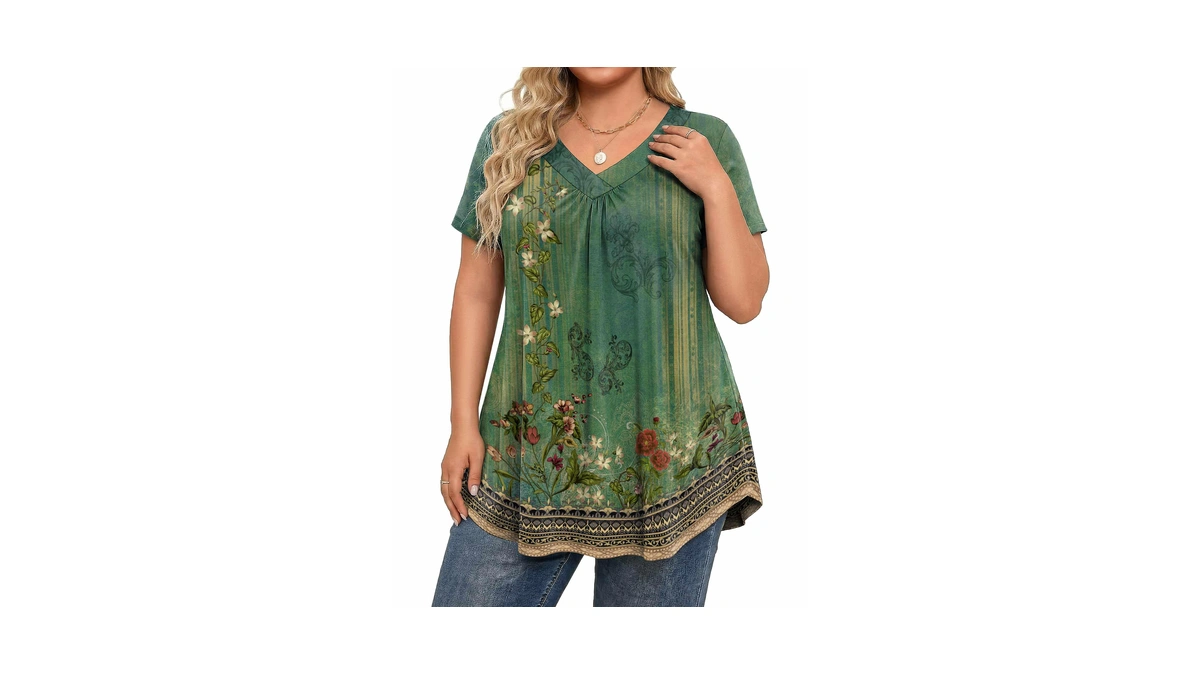 In'voland Short Sleeve Tunic Top For Women Plus Size Boho
