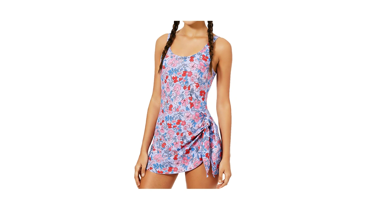 Cuddomper Girl Swimsuit One Piece Swim Dress Floral Adjustable Straps