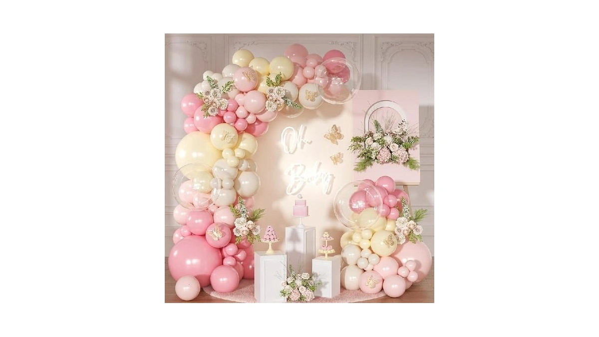 Nuttybash Pink And Yellow Balloon Arch Garland Kit 126pcs Pastel