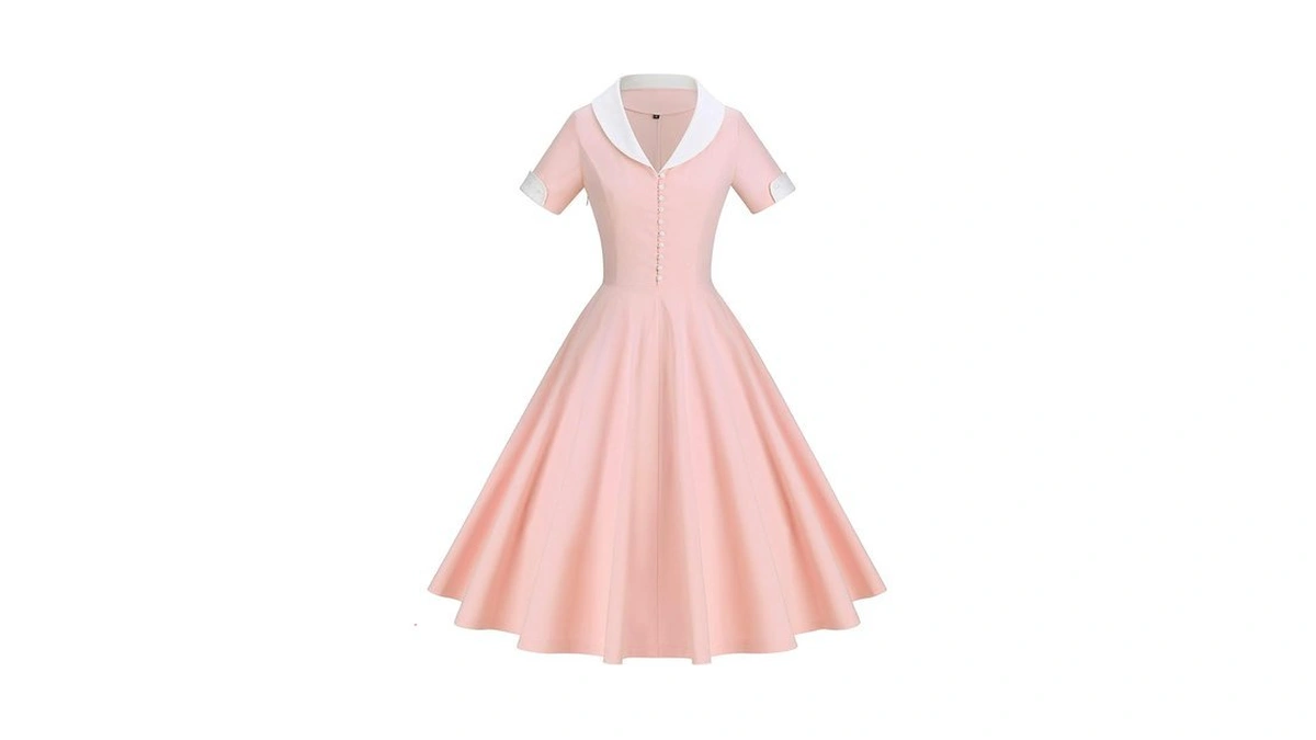Gowntown Womens 1950s Cape Collar Vintage Swing Stretchy Dresses, Pink,