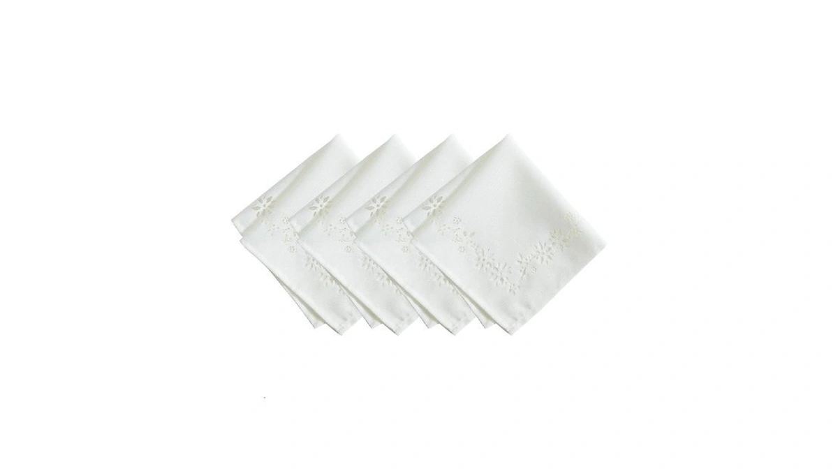 Elrene Home Fashions Poinsettia Noel Laser Cut Holiday Cloth Napkins,