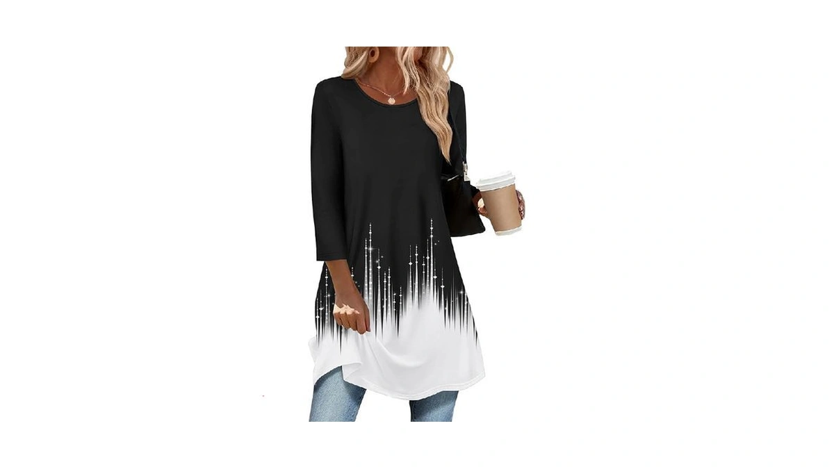 Zeagoo Women's 3/4 Sleeve Shirts Dressy Causal Crew Neck Tunic