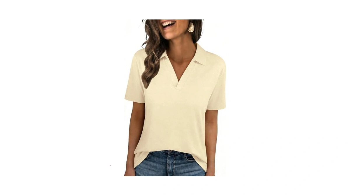 Unclecat Womens Polo Shirts Short Sleeve V Neck Business Casual