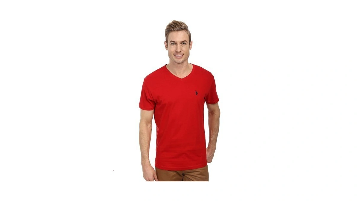 U.s. Polo Assn. Men's V-neck Short Sleeve T-shirt, Engine Red,