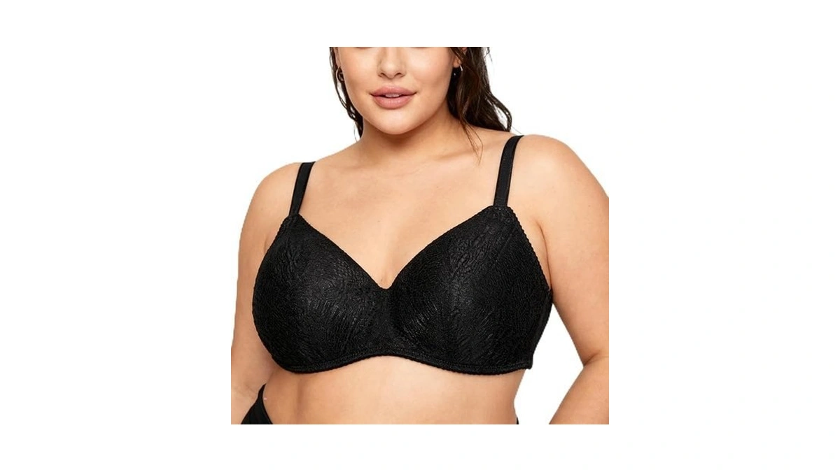 Liqqy Women's Wireless Bra Lace, Lightly Padded Contour Wire-free, Plus