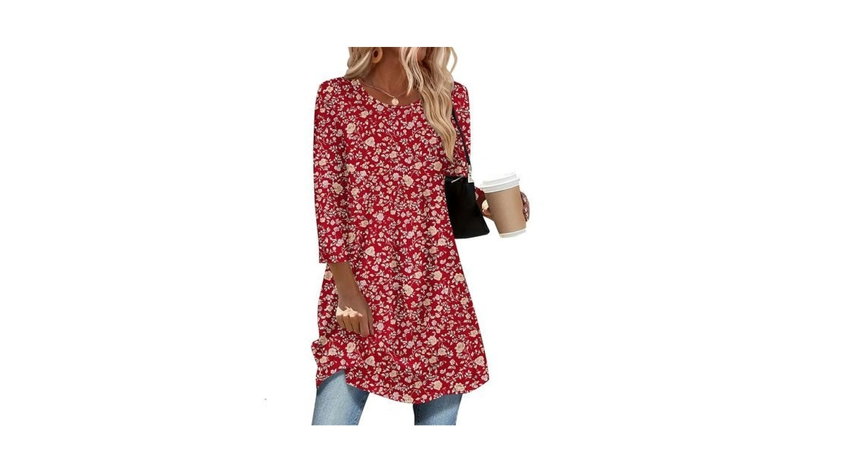 Zeagoo Women's 3/4 Sleeve Shirts Dressy Causal Crew Neck Tunic