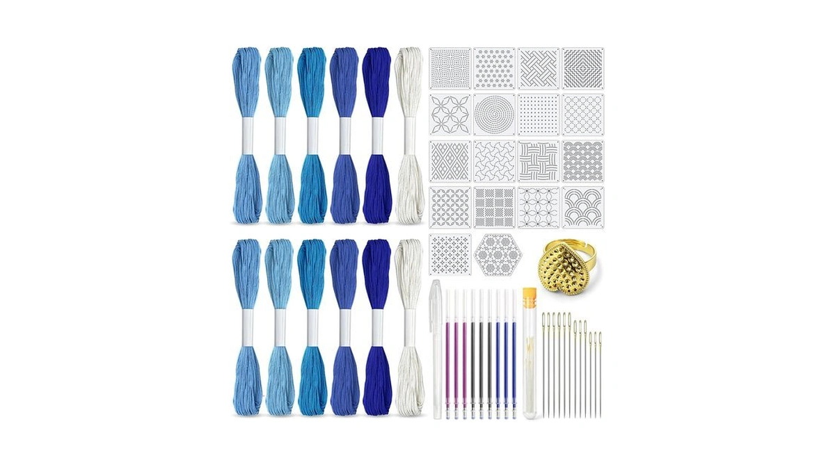 Sashiko Kit With 18 Stencils Plastic Sashiko Patterns & 12