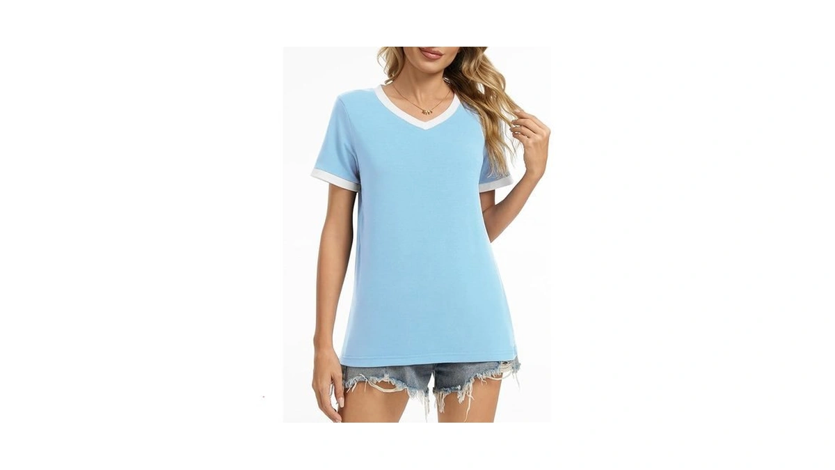 Xelky Womens Short Sleeve T Shirt Casual V Neck Basic
