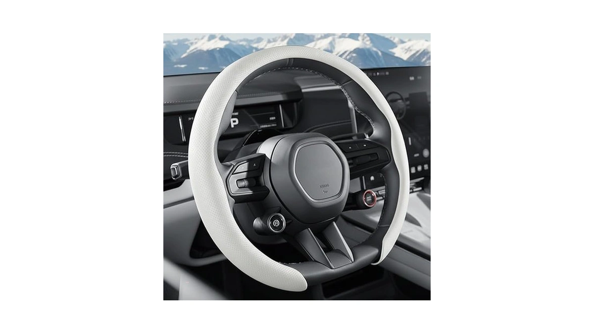 Nomearod Nappa Leather Steering Wheel Cover, Universal 15 Inch Snap