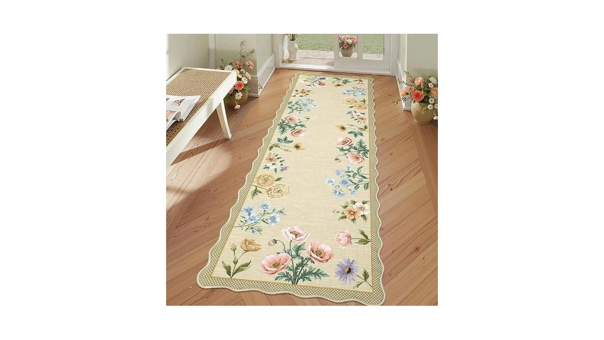 Garveehome Floral Scalloped Kitchen Runner Rug, 2x6 Washable Hallway Runner
