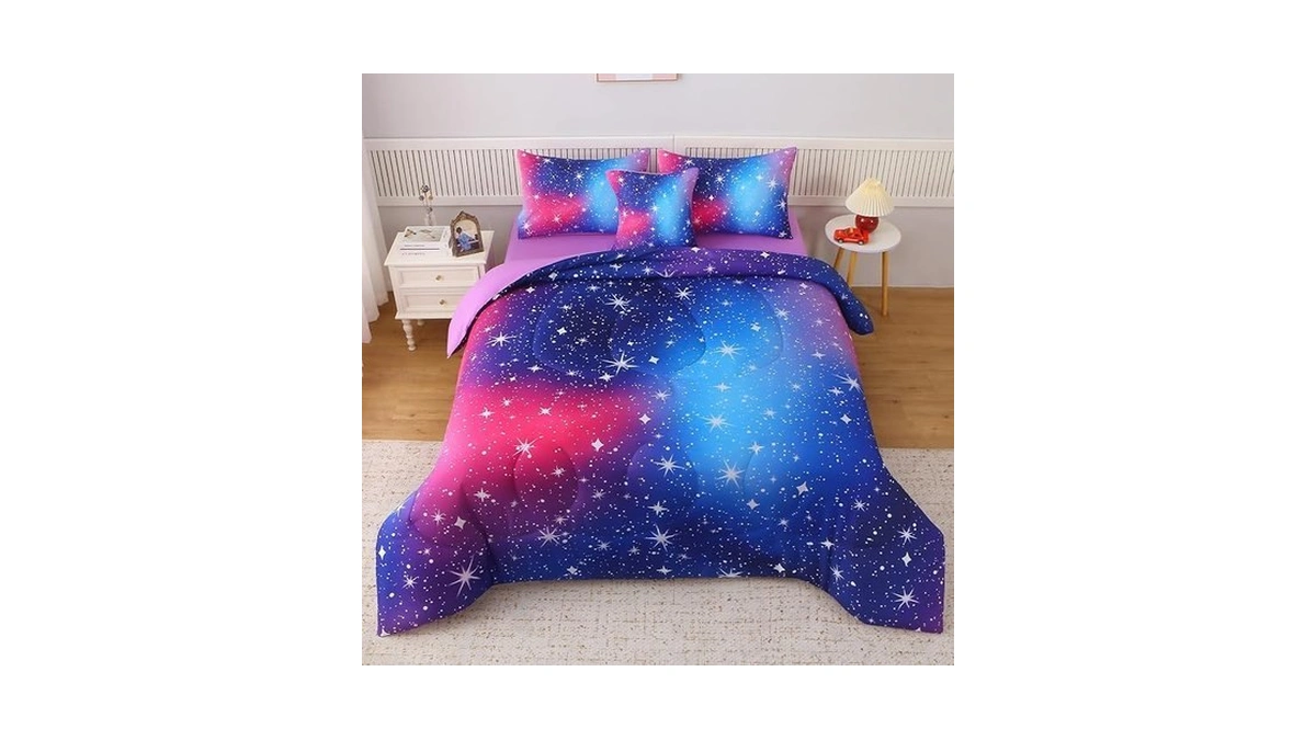 Jqinhome Queen Ombre Pink Purple Comforter Set, 6 Piece Bed