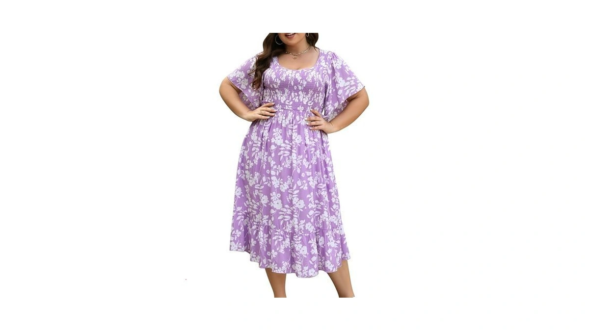 Keluummi Plus Size Wedding Guest Midi Dress For Curvy Women,