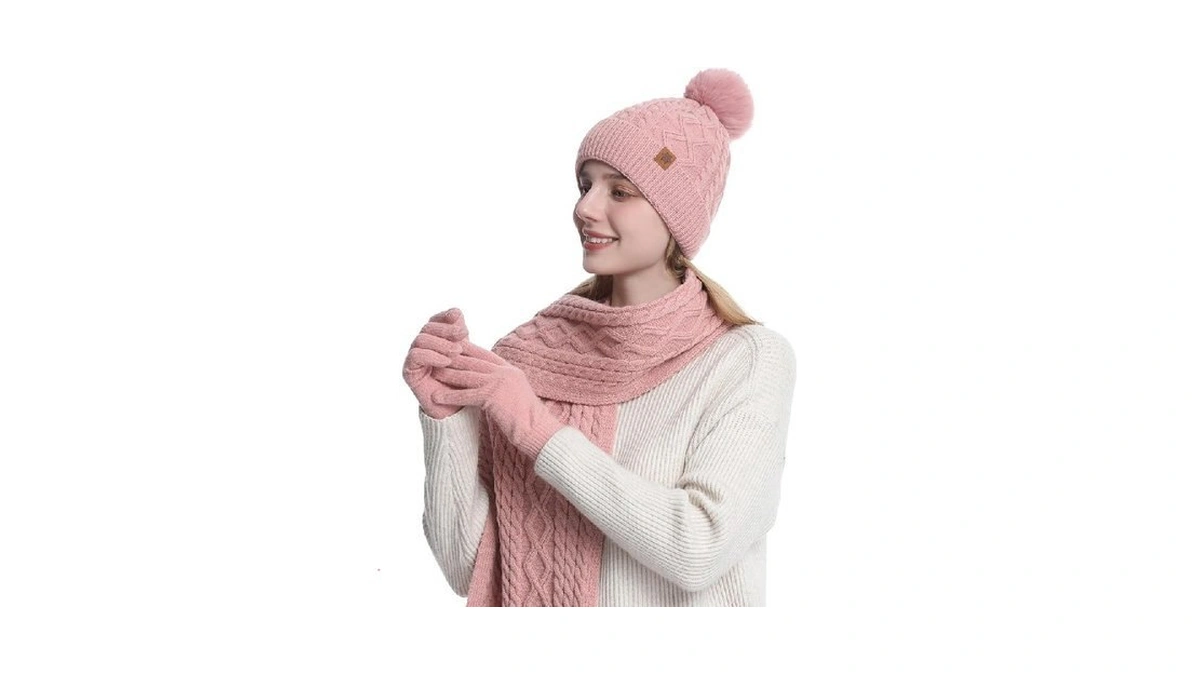 2thestars Womens Winter Beanie Hat Gloves Scarf Set Warm Fleece