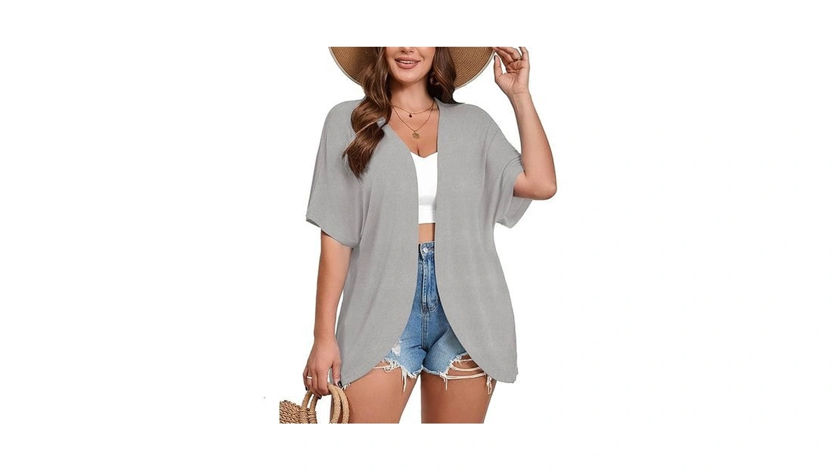 Auslook Women's Plus Size Short Sleeve Lightweight Open Front Cardigan
