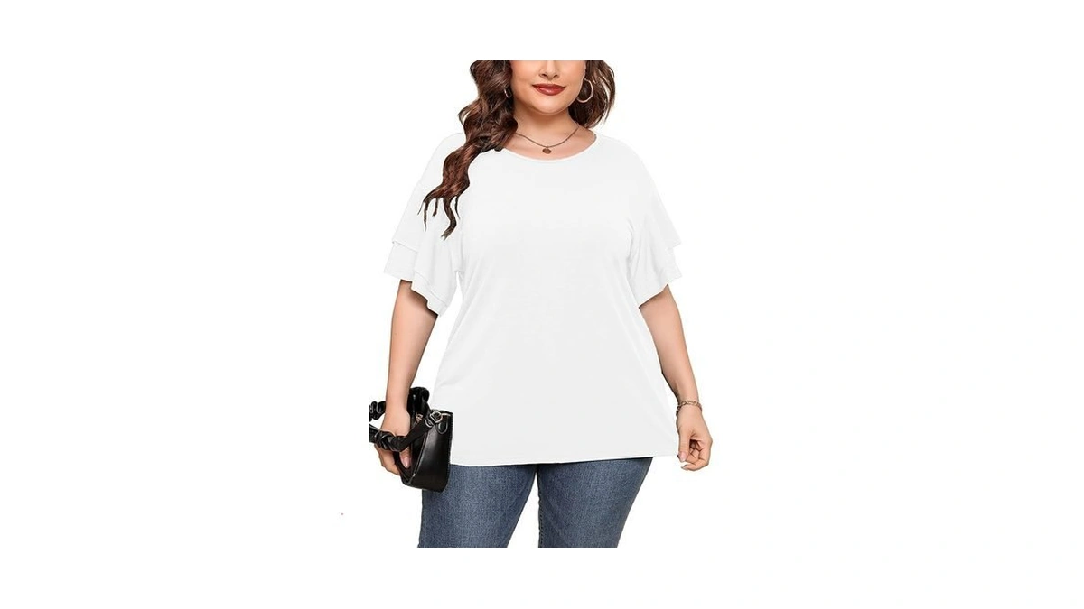 Auslook Plus Size Tops For Women White 2x Tunic Double