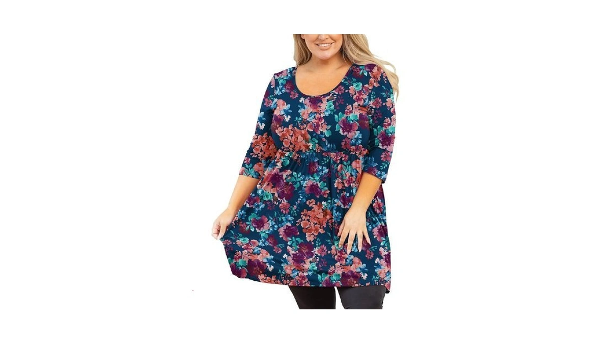 Auslook Plus Size Tunic Tops For Women 3/4 Sleeve Colorful