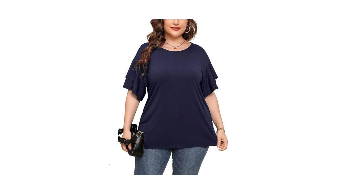 Auslook Plus Size Summer Tops For Women Navy Blue 3x