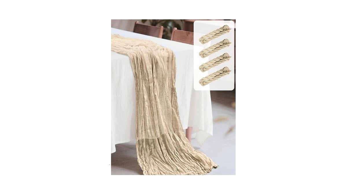 4 Pack Beige Table Runner 35x120 Inches Cheesecloth Table Runner
