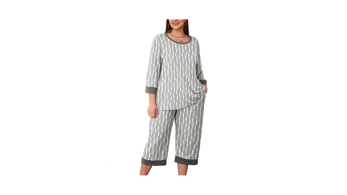Auslook Womenβs Plus Size Pajama Sets Printed 3/4 Sleeve Nightwear