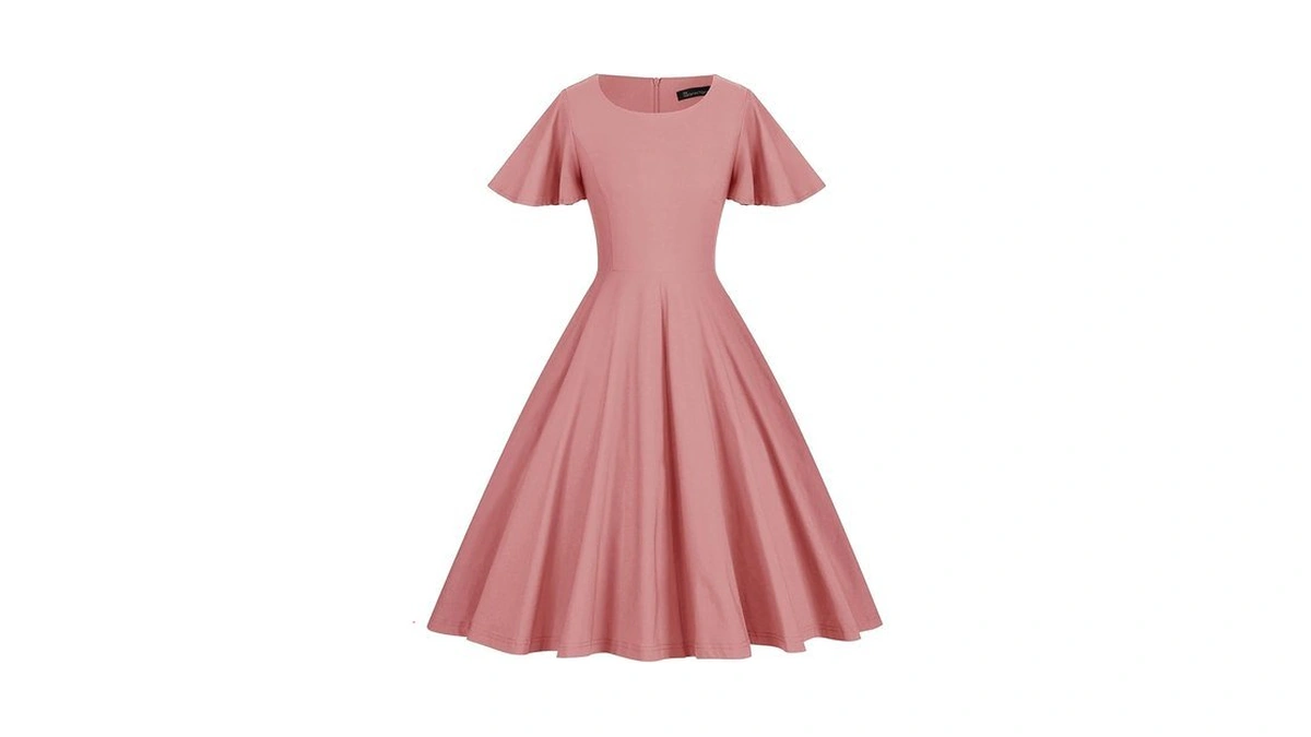 Gowntown 1950s Vintage Dresses Butterfly Sleeve Swing Stretchy Dresses Dark