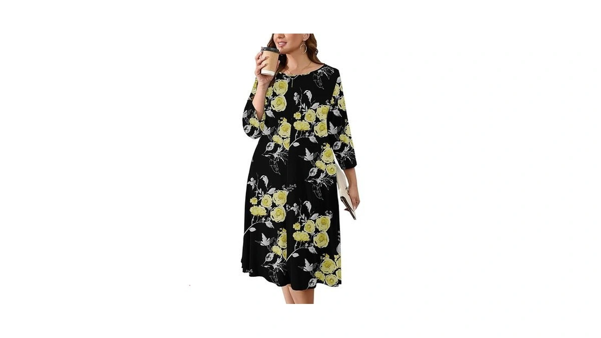 Auslook Women's Plus Midi Dresses Crew Neck A Line 3/4